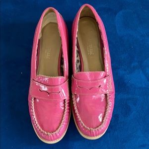 Aquatalia pink shiny leather loafers